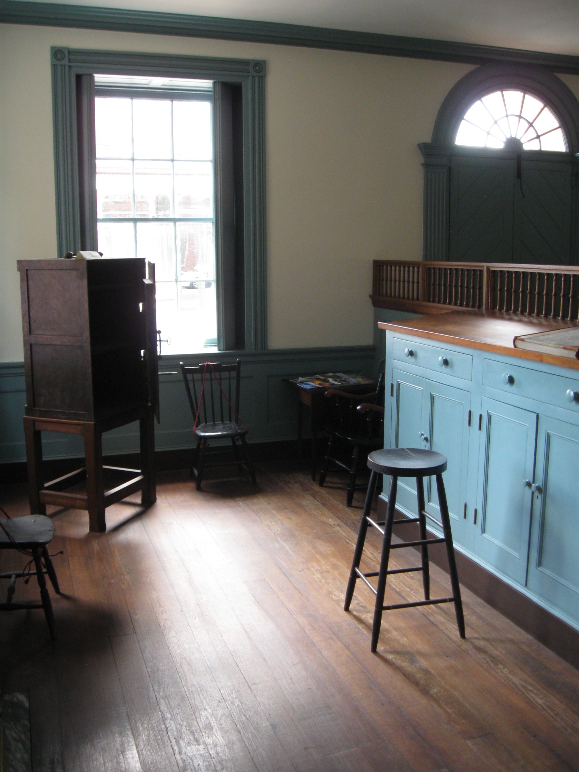 Behind teller's counter in Historic Farmers Bank